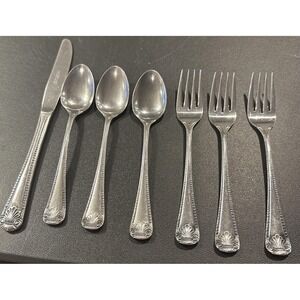 Vintage Orleans Silver Japan Stainless Silverware Flatware Floral 7 Pieces